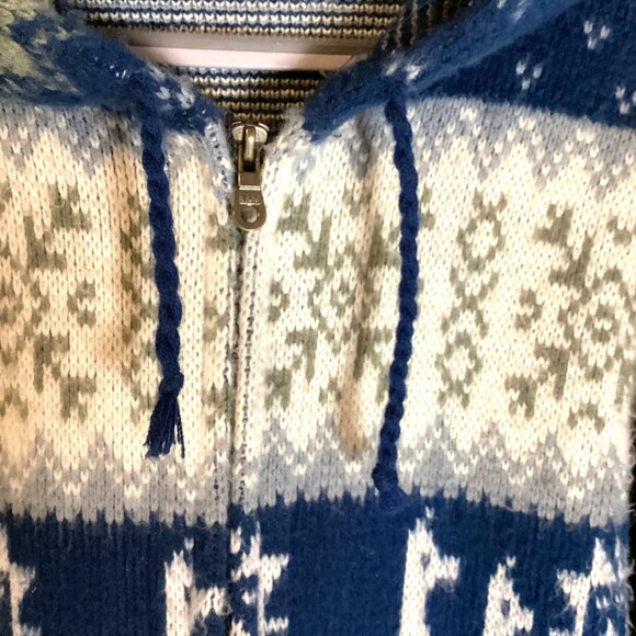 Tejidos Ruminahui Men's Knit Jacket Cardigan Hoodie Blue Lama Sweater Warm - Picture 5 of 9